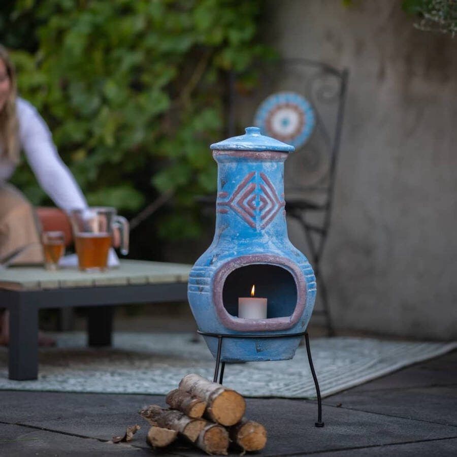 Redfire – Colima – Blauw & Rood Kleihaard – Terrashaard – Fireplace – Stevig Terrasverwarming – Sfeerhaard