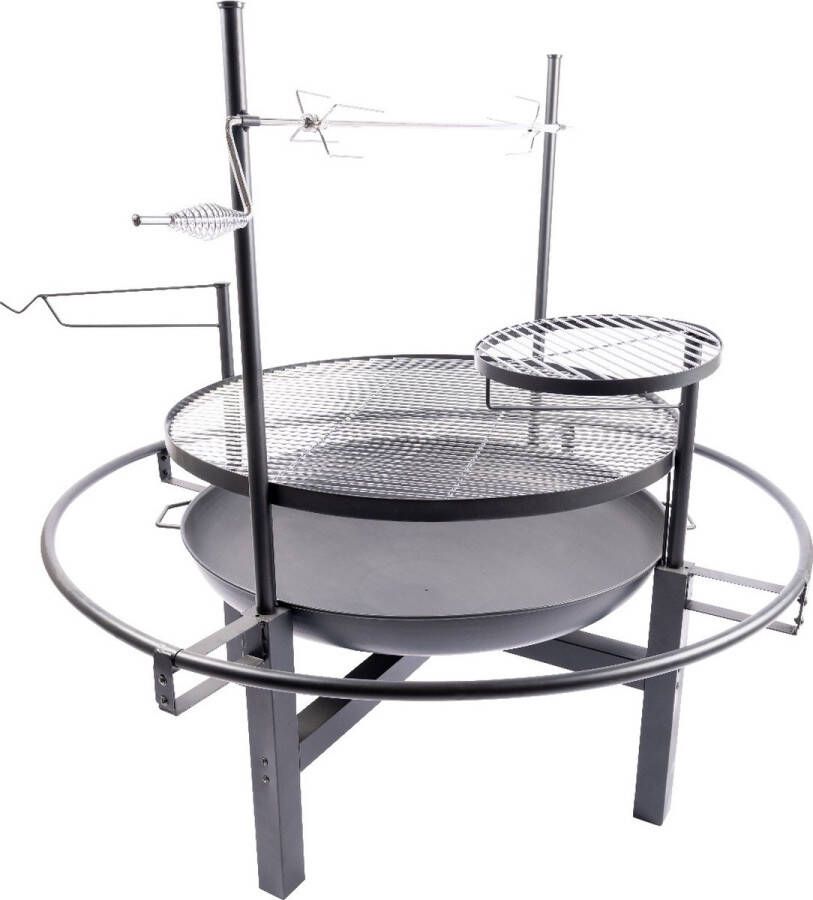 Redfire – Cowboy Fire Pit Grill – Grijs Staal Multifunctionele BBQ en Vuurschaal– BBQ – Barbecue Stevig staal – Inclusief Rotisseriekit Verchroomde barbecue grill – Terrasverwarming