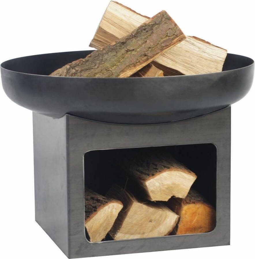 Redfire – Juva – Grijs Staal – Vuurschaal – Stevig staal – Diameter 80cm Industrieel – Terrasverwarming – Sfeerhaard Houtopslag