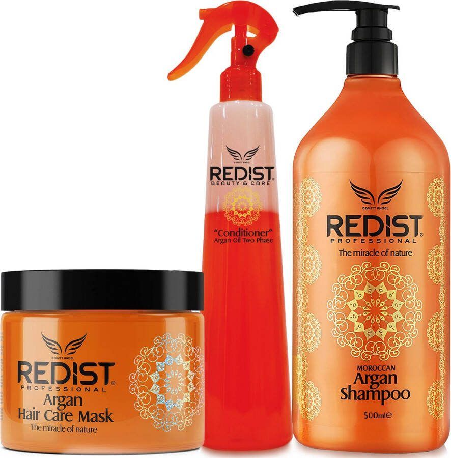 Redist Argan Haarverzorging Set 3-delige Argan Shampoo 1000 ML-Argan Haarverzorgingsmasker 500 ML-Argan 2-fasen Haarconditioner 400 ML