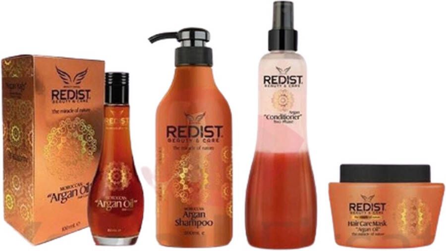 Redist Argan Haarverzorging Set 4-delige Argan Shampoo 1000 ML-Argan Haarverzorgingsmasker 500 ML-Argan Haarolie 100 ML-Argan 2-fasen Haarconditioner 400 ML