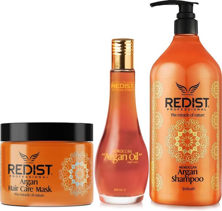Redist Argan Haarverzorging Set 3-delige Argan Shampoo 1000 ML-Argan Haarverzorgingsmasker 500 ML-Argan Haarolie 100 ML