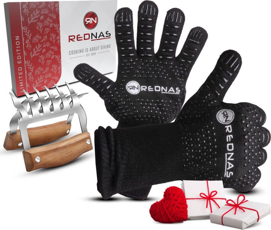 Rednas BBQ Handschoenen met Vleesklauwen Ovenwanten incl. luxe giftbox RVS Meat Claws BBQ Accessoires Ovenwanten hittebestendig tot 800°C 1472°F