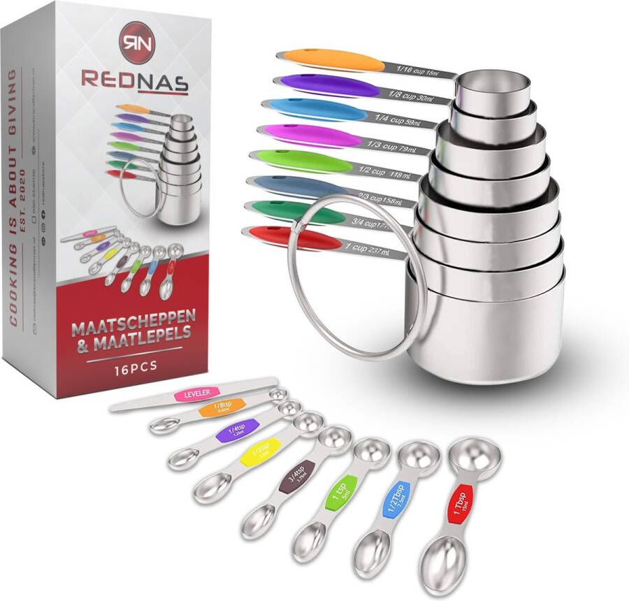 Rednas XXL Maatlepel Maatbeker-set Kerst Cadeautjes 16-delig Measuring Cups Spoons Maatschep Set