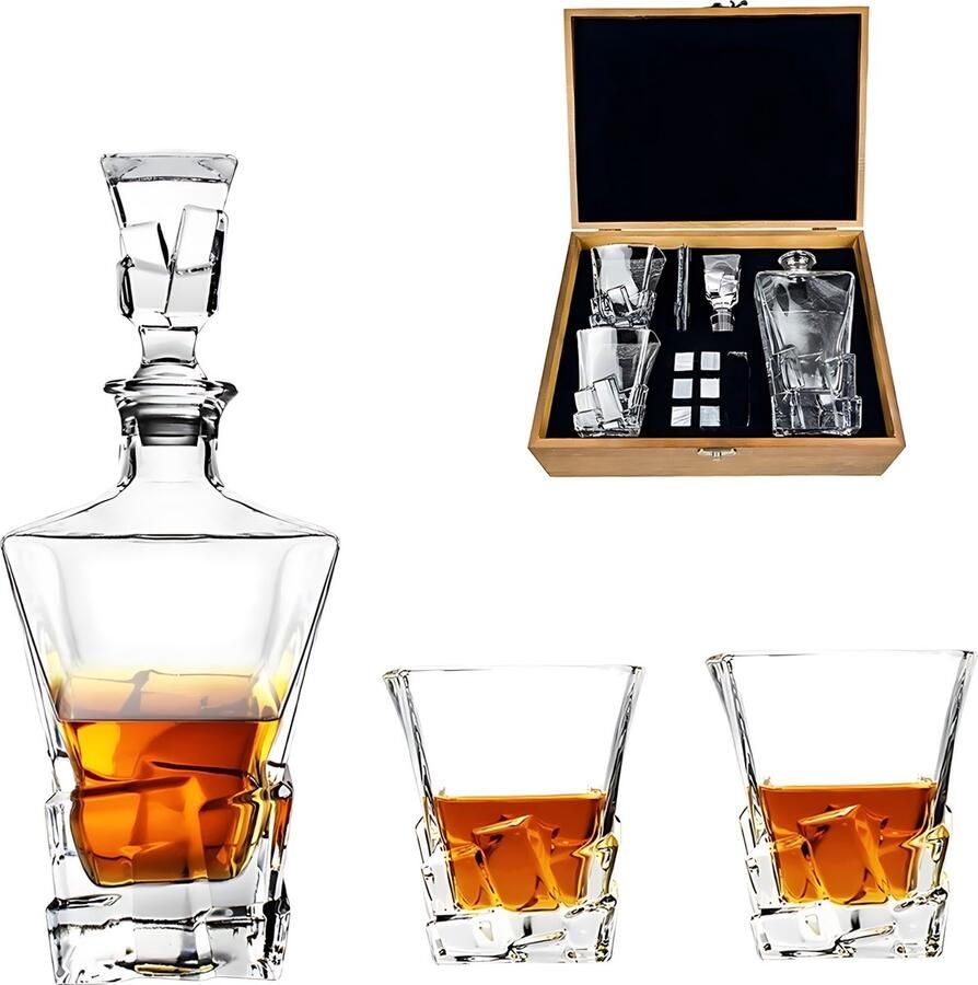 REGENTECH SB Whiskey Karaf Set Whiskey Glazen Set + Whiskeystenen Whiskey Geschenkdoos