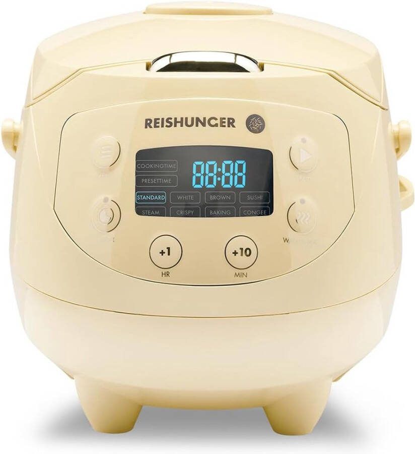 Reishunger Digitale Mini Rijstkoker in lichtgeel Multicooker met 8 programma's stoominzet premium binnenpan timer en warmhoudfunctie Rijst voor maximaal 3 personen