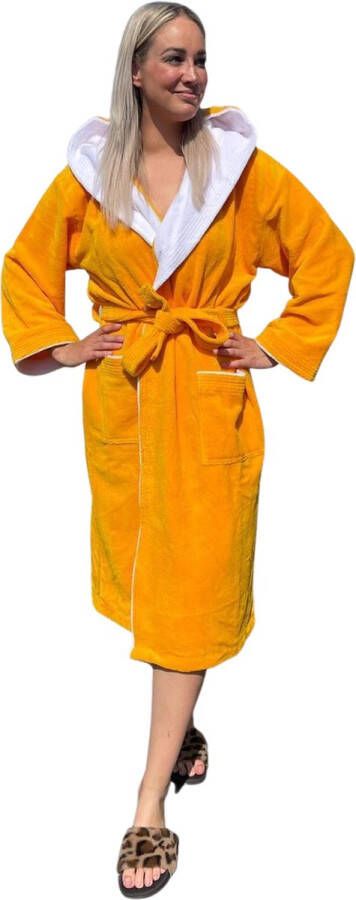 Relax Company Luxe badjas bamboe katoen fleece met capuchon – saunabadjas – badjas dames – badjas heren geel maat M