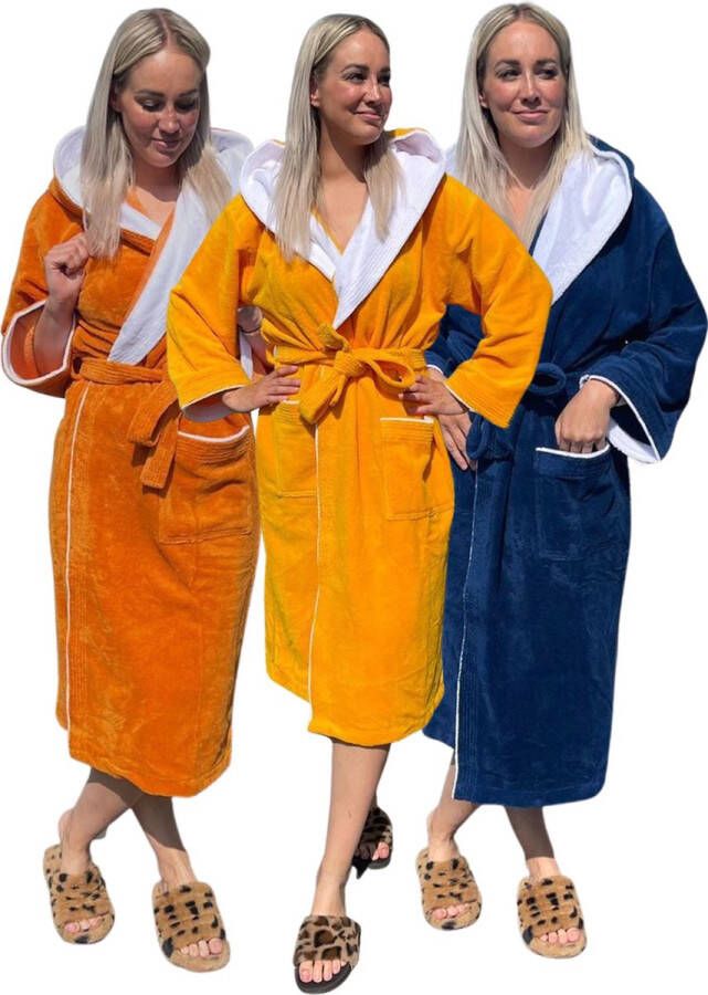 Relax Company Luxe badjas bamboe katoen fleece met capuchon – saunabadjas – badjas dames – badjas heren terra oranje maat 3XL