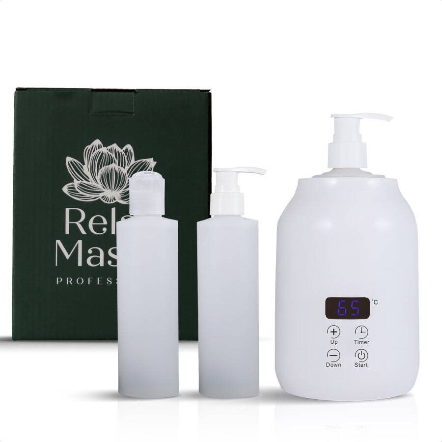 Relax Master Massage Olie Verwarmer Digitaal Wit Flessen Verwarmer met Timer Met 2 dispensers Massagesalon Guasha Wellness Spa
