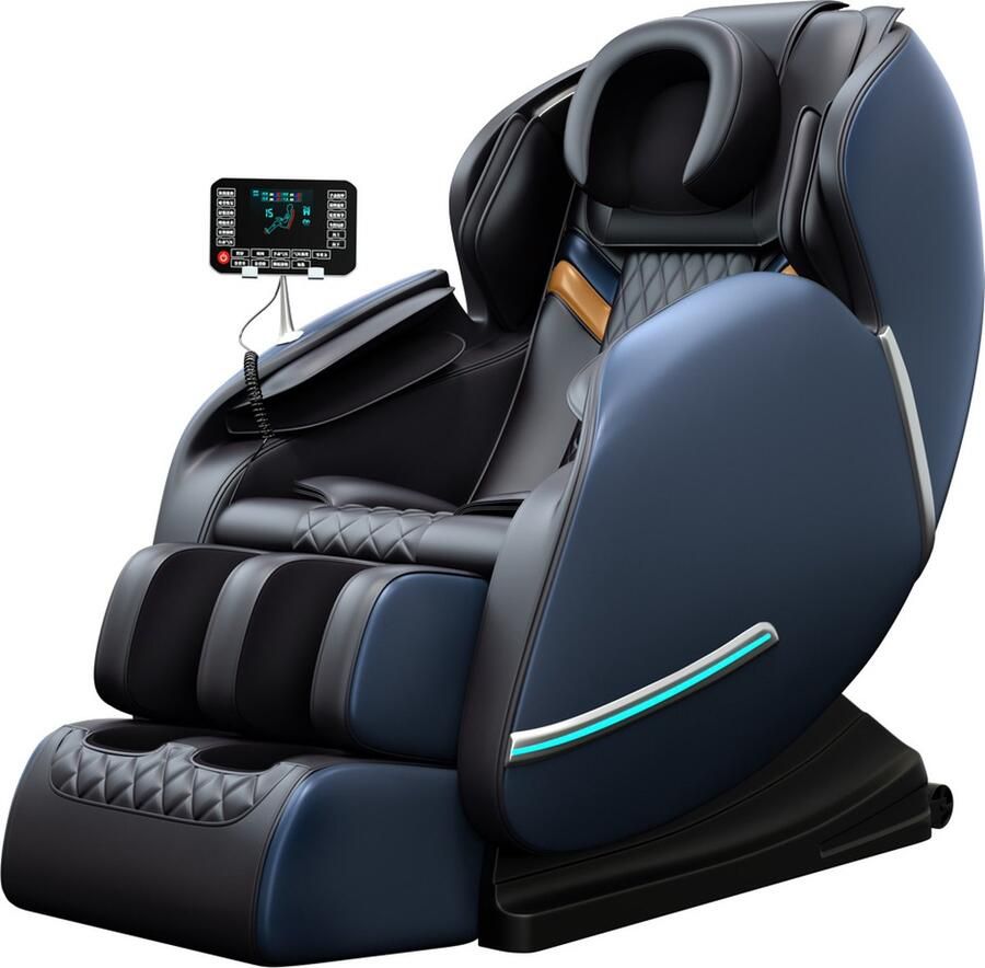 Relax-Time A12A Zwart Blauw Elektrische Massagestoel Relaxstoel Loungestoel Ontspanningsstoel Massagefauteuil Verschillende massage programma's Je Eigen Masseur thuis Massage – Rug verwarming Kuitmassage Voetmassage Nekmassage Handmassag