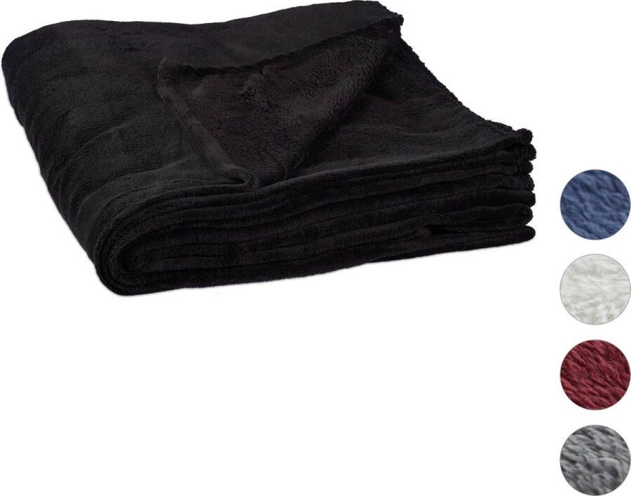Relaxdays 1 x fleece deken groot plaid – woondeken grand foulard 150x200 cm zwart