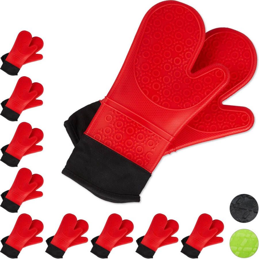 Relaxdays 10 paar ovenwanten siliconen ovenhandschoenen bbq handschoenen – rood