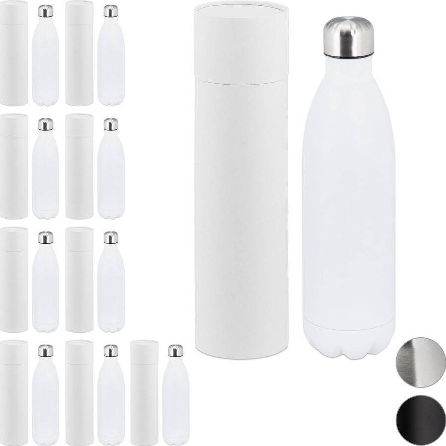 Relaxdays 10 x drinkfles rvs waterfles isoleerfles 1 liter drinkbeker wit
