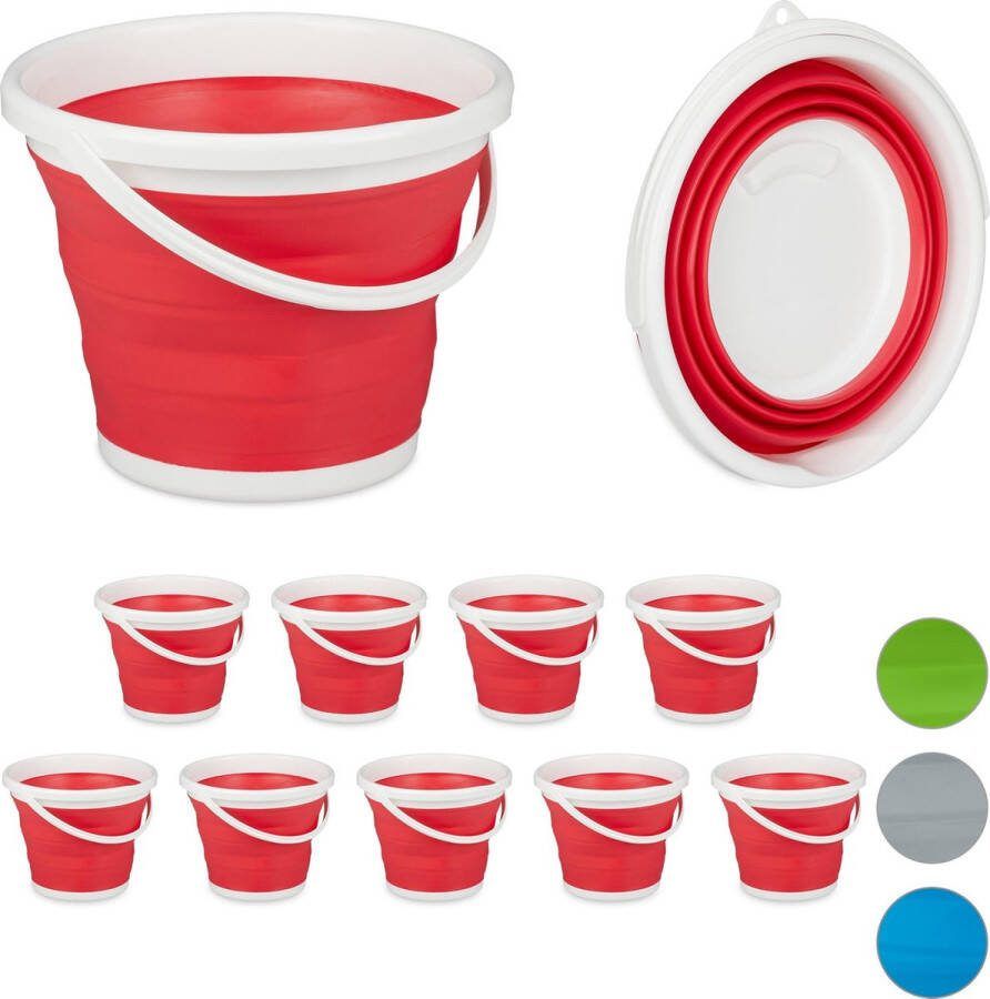 Relaxdays 10 x opvouwbare emmer 10 liter opvouwbaar flexibel camping – draagbaar