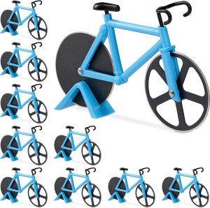 Relaxdays 10 x pizzasnijder fiets pizzames racefiets pizzaroller deegroller blauw