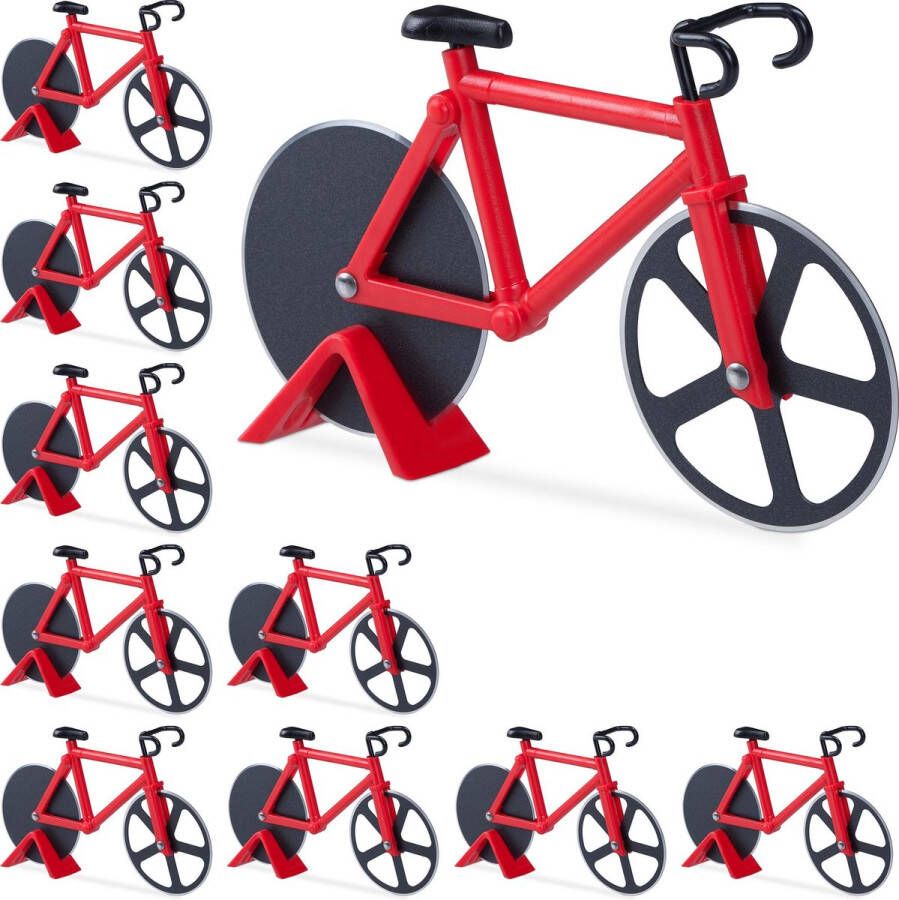 Relaxdays 10 x pizzasnijder fiets pizzames racefiets pizzaroller deegroller rood