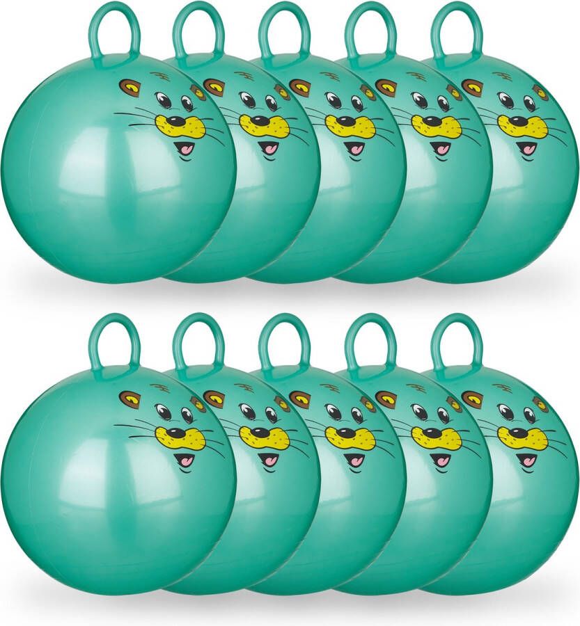 Relaxdays 10 x skippybal in set voor kinderen muis design springbal – groen