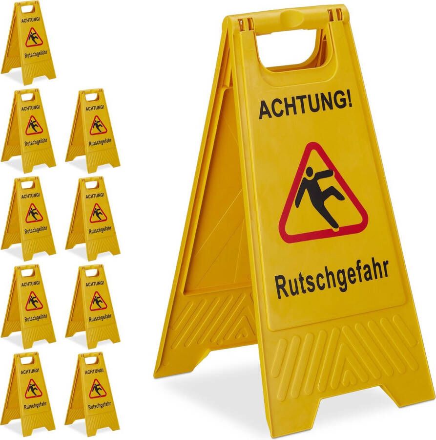 Relaxdays 10 x waarschuwingsbord „Achtung Rutschgefahr“ klapbaar gladde vloer bord