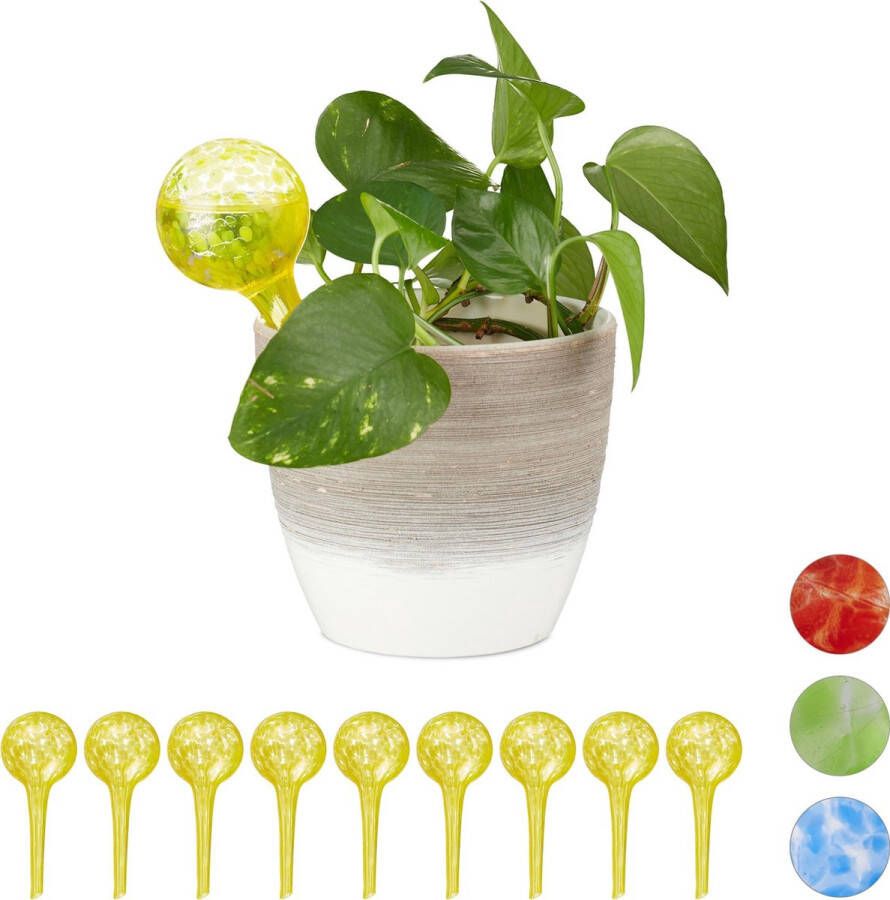 Relaxdays 10 x waterdruppelaar glas waterbollen voor planten Ø6cm – geel