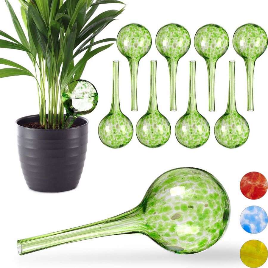 Relaxdays 10 x waterdruppelaar glas waterbollen voor planten Ø6cm – groen