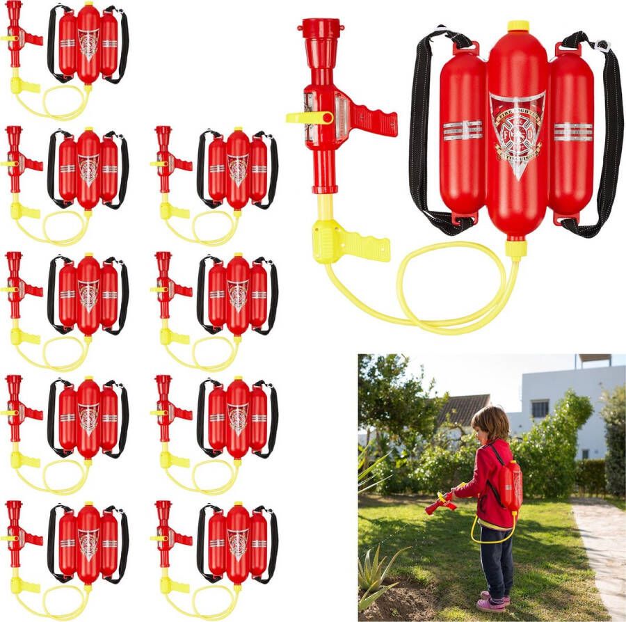 Relaxdays 10 x waterpistool brandweer kinderen rugzak brandweerspuit rugtank – rood