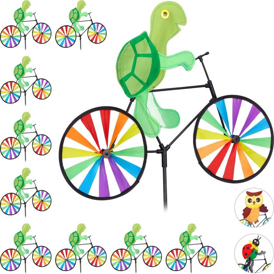 Relaxdays 10x windmolen dier fiets windspel tuinsteker tuin kinderen schildpad