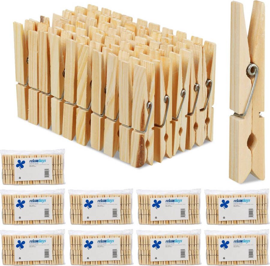 Relaxdays 1000 x wasknijpers hout houten knijpers knutselen ophangen van wasgoed