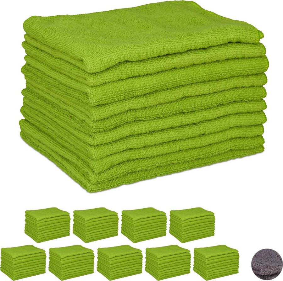 Relaxdays 100x Microvezeldoek 40 x 30 cm wonderdoekjes microfiber doek groen