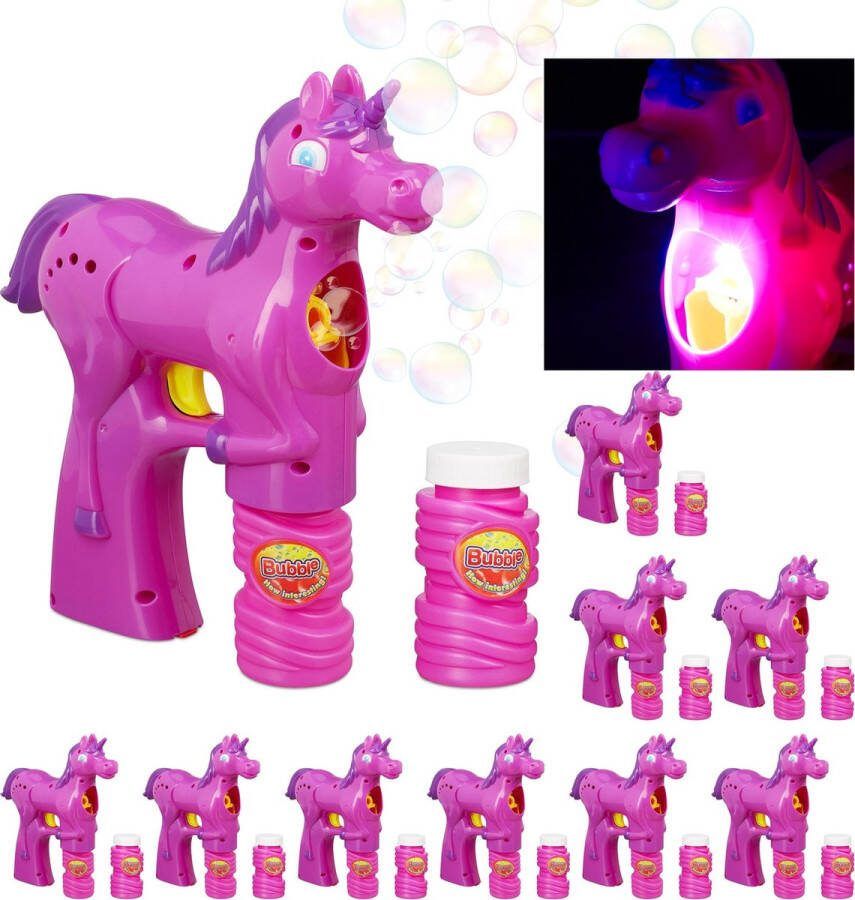 Relaxdays 10x bellenblaas pistool eenhoorn LED bellenblaasmachine unicorn roze