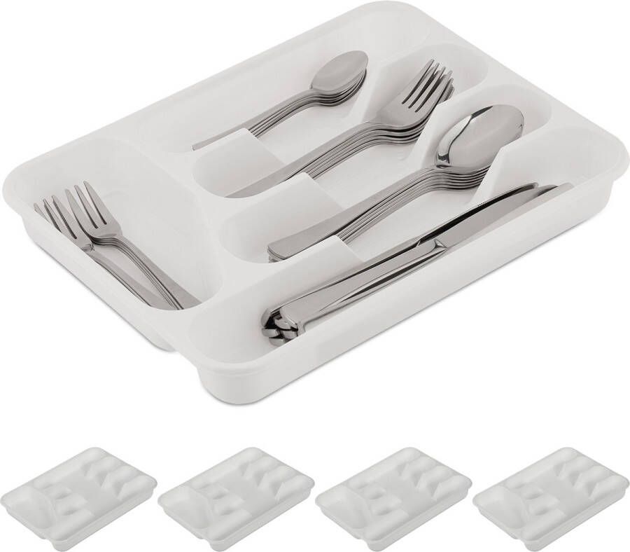 Relaxdays 10x bestekbak wit bestek organizer kunststof bestekcassette smal set