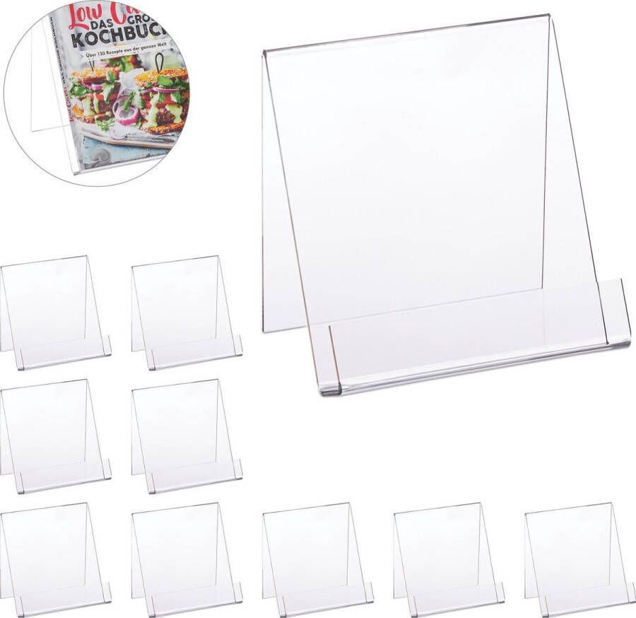 Relaxdays 10x boekenstandaard acryl kookboekstandaard folderhouder brochurehouder
