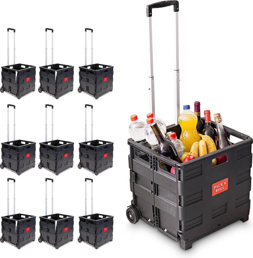 Relaxdays 10x boodschappentrolley krat op wielen tot 35 kg opvouwbaar trolley