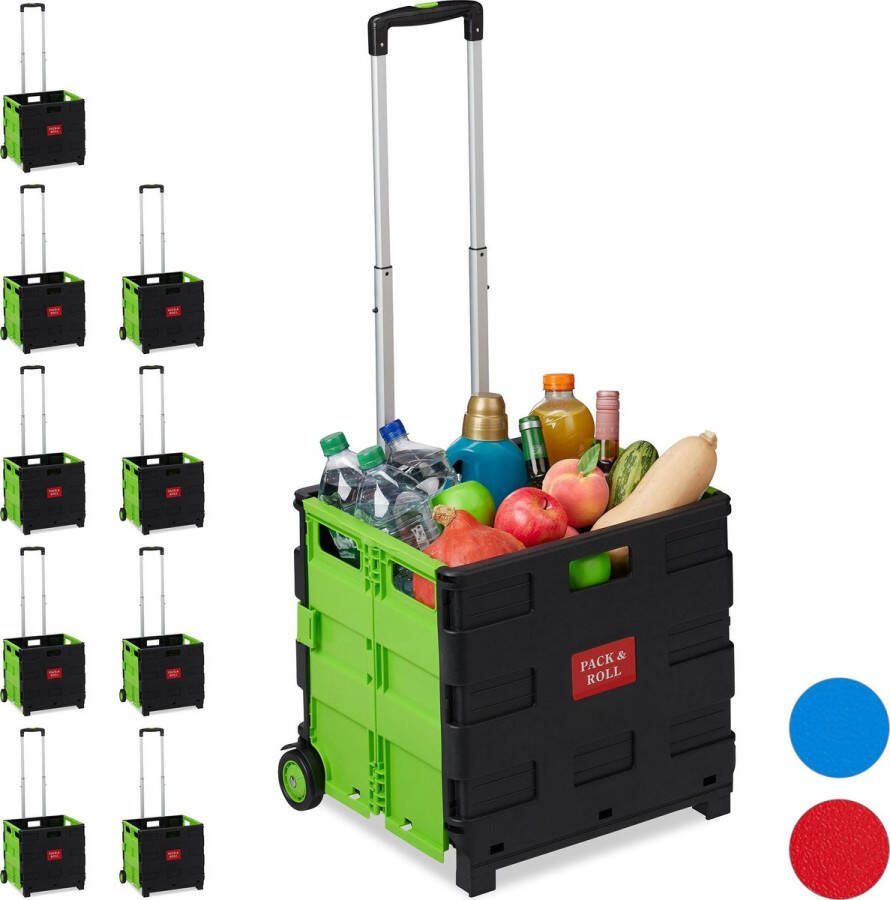 Relaxdays 10x boodschappentrolley vouwkrat krat op wielen boodschappenkar groen