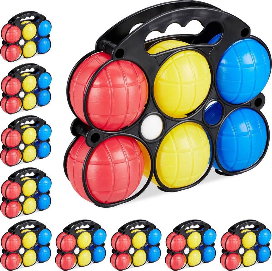 Relaxdays 10x jeu de boules set kunststof petanque spel voor kinderen gekleurd