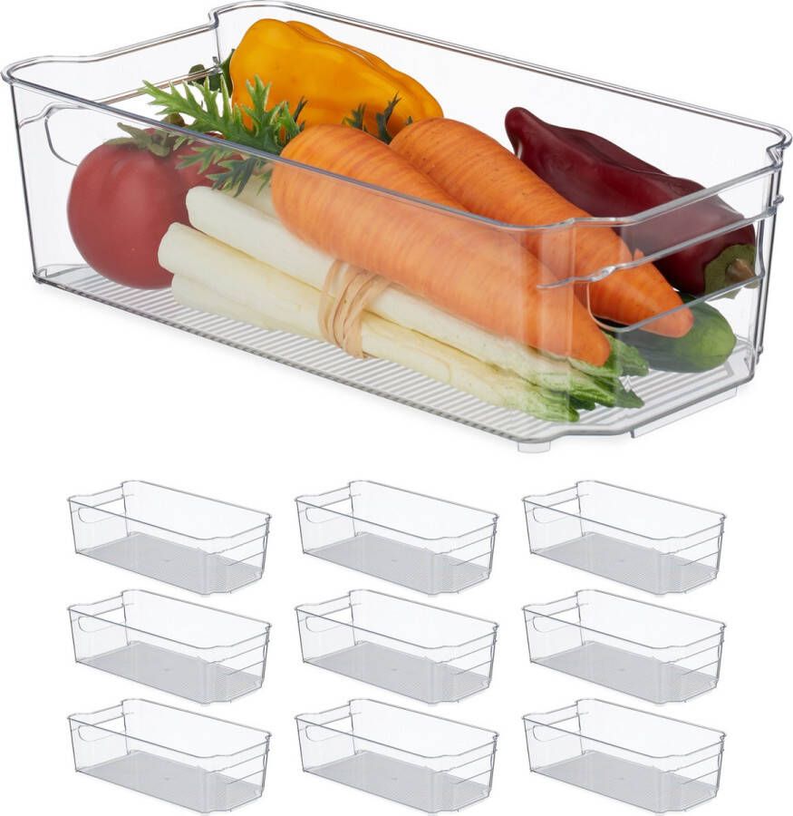 Relaxdays 10x koelkast organizer doorzichtige opbergbak koelkast bakje vleeswaren