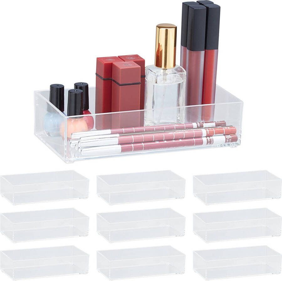 Relaxdays 10x lade organizer transparant stapelbaar ladeverdeler make-up organizer