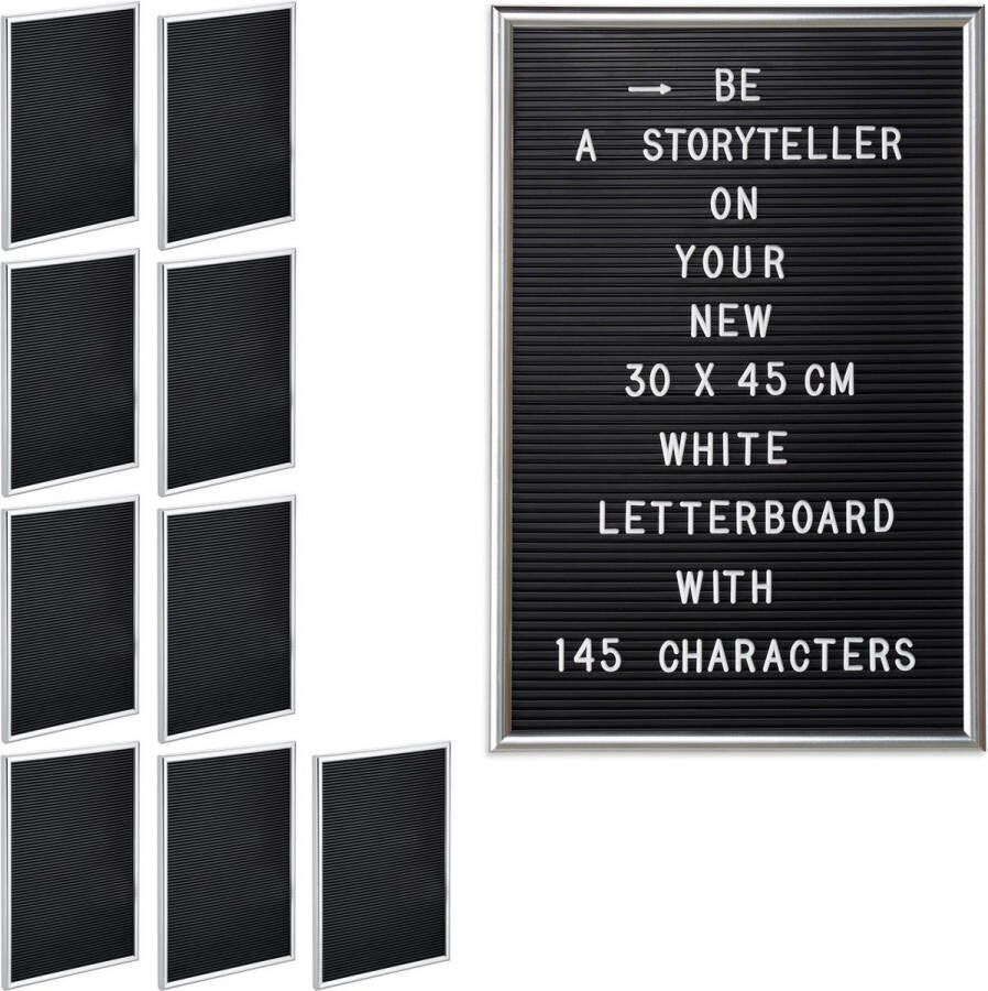 Relaxdays 10x letterbord 30x45 decoratie letter board bord voor letters zilver