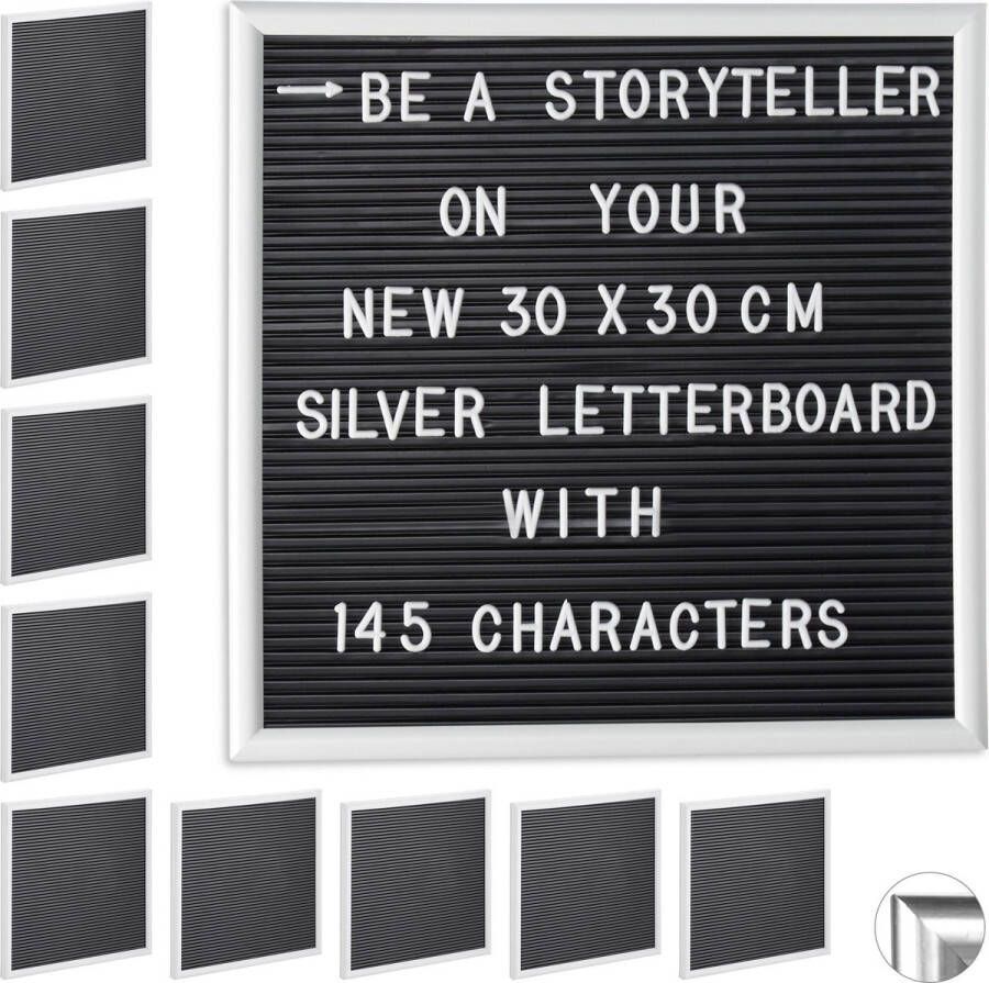 Relaxdays 10x letterbord decoratie memoboard letter board vierkant 30x30