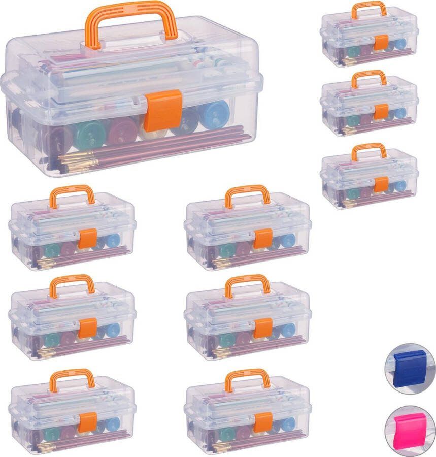 Relaxdays 10x opbergbox met vakjes transparante opbergdoos 9 vakken assortimentsdoos