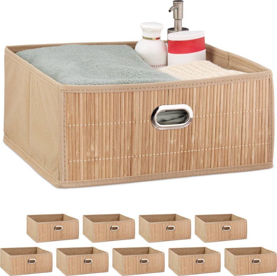 Relaxdays 10x opbergmand badkamer vierkante bamboe mand kast organizer kinderkamer