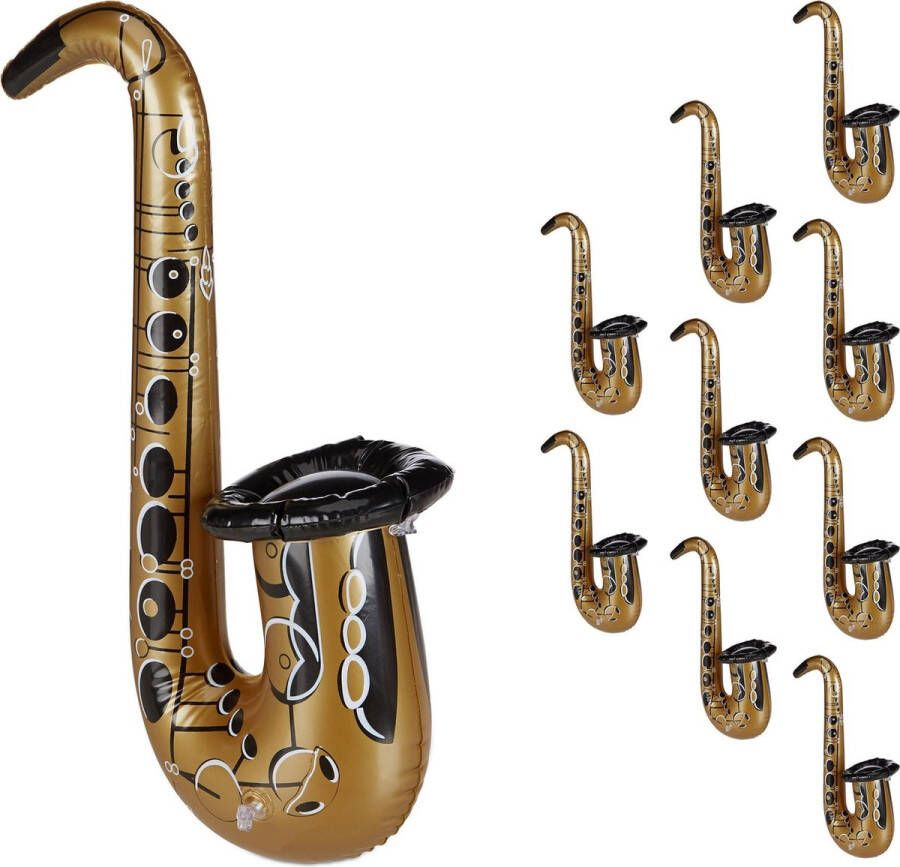 Relaxdays 10x Opblaasbare saxofoon opblaasbaar muziekinstrument party accessoire
