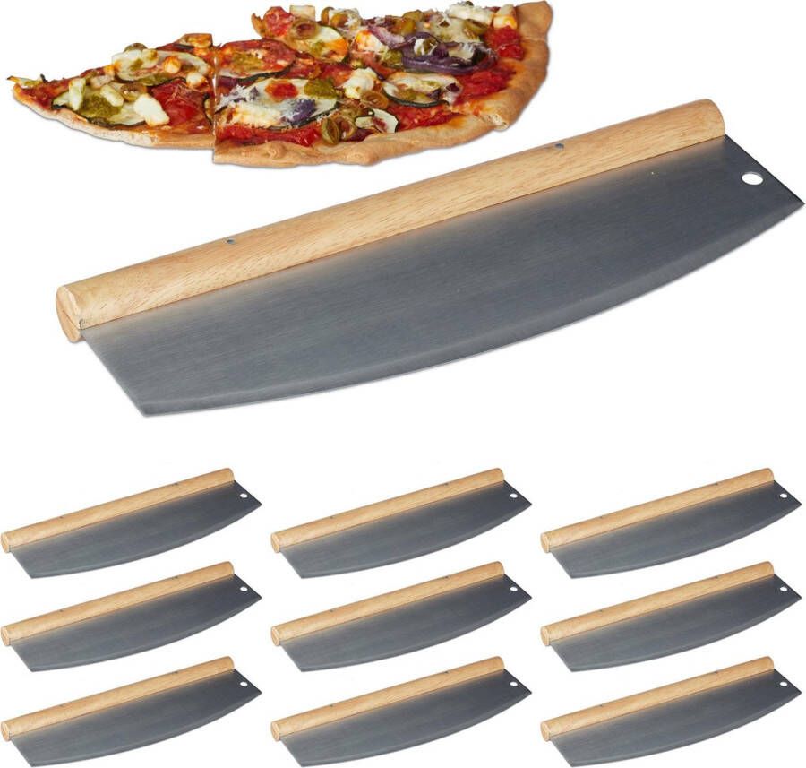 Relaxdays 10x pizza wiegemes rvs pizzasnijder met houten handvat pizzames