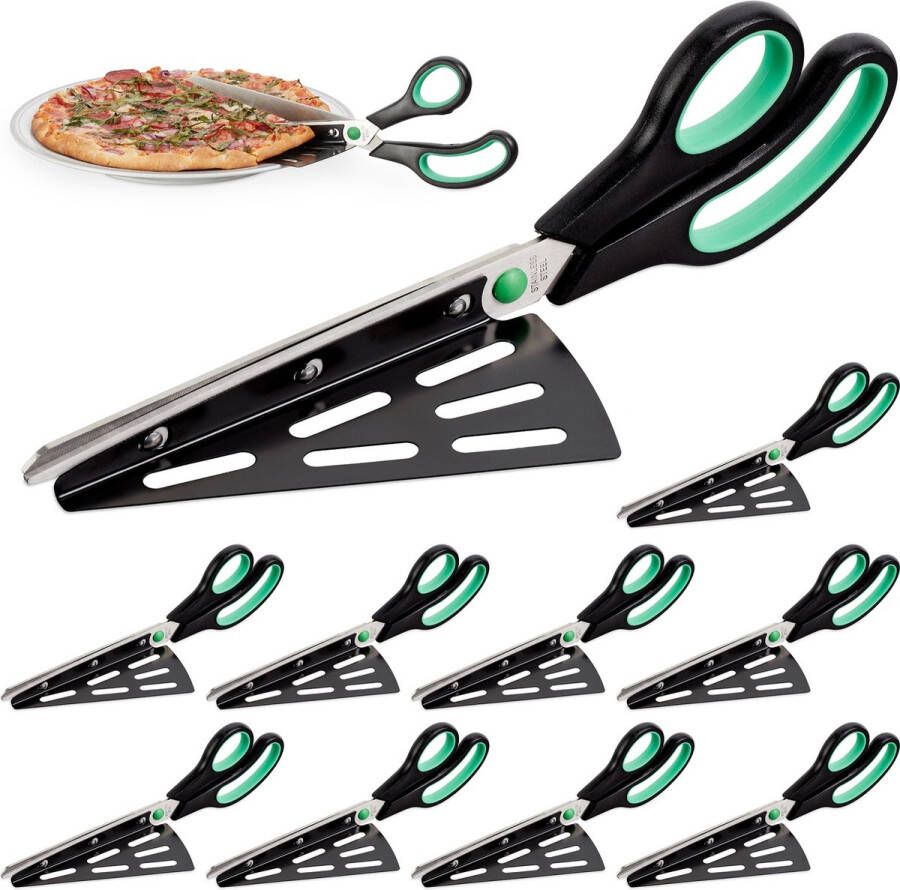 Relaxdays 10x pizzaschaar met pizzaschep rvs pizzasnijder keukenschaar taartschep