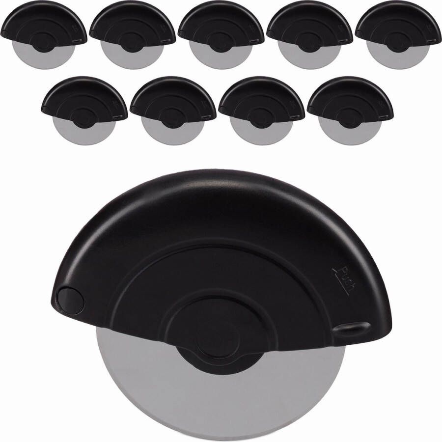 Relaxdays 10x pizzasnijder wiel premium pizzames pizzaroller rvs deegsnijder zwart