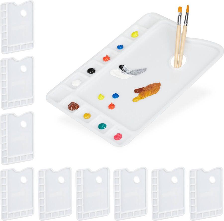 Relaxdays 10x schilderspalet plastic verfpalet mengpalet palet groot 11 vakjes