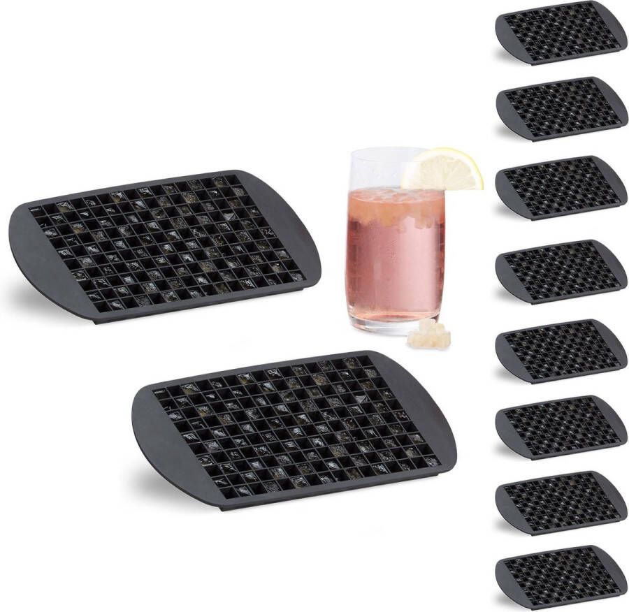 Relaxdays 10x Siliconen ijsblokjesvorm 1 cm ijsblokmaker zwart ijsblokjesmaker