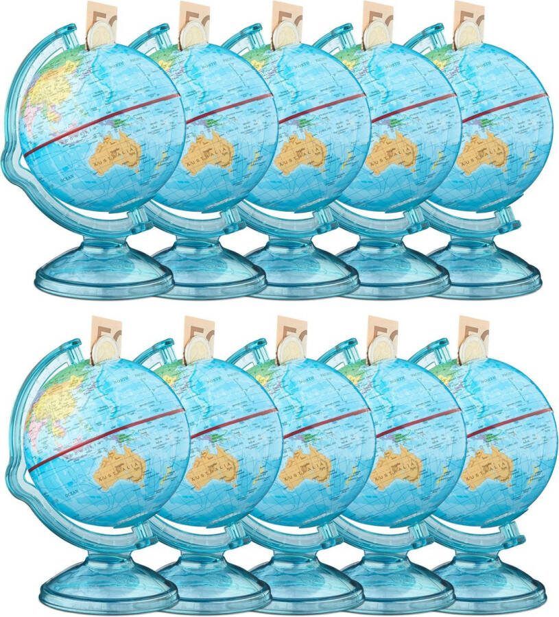 Relaxdays 10x spaardoos wereldbol spaarvarken spaargeld globe – wereldkaart