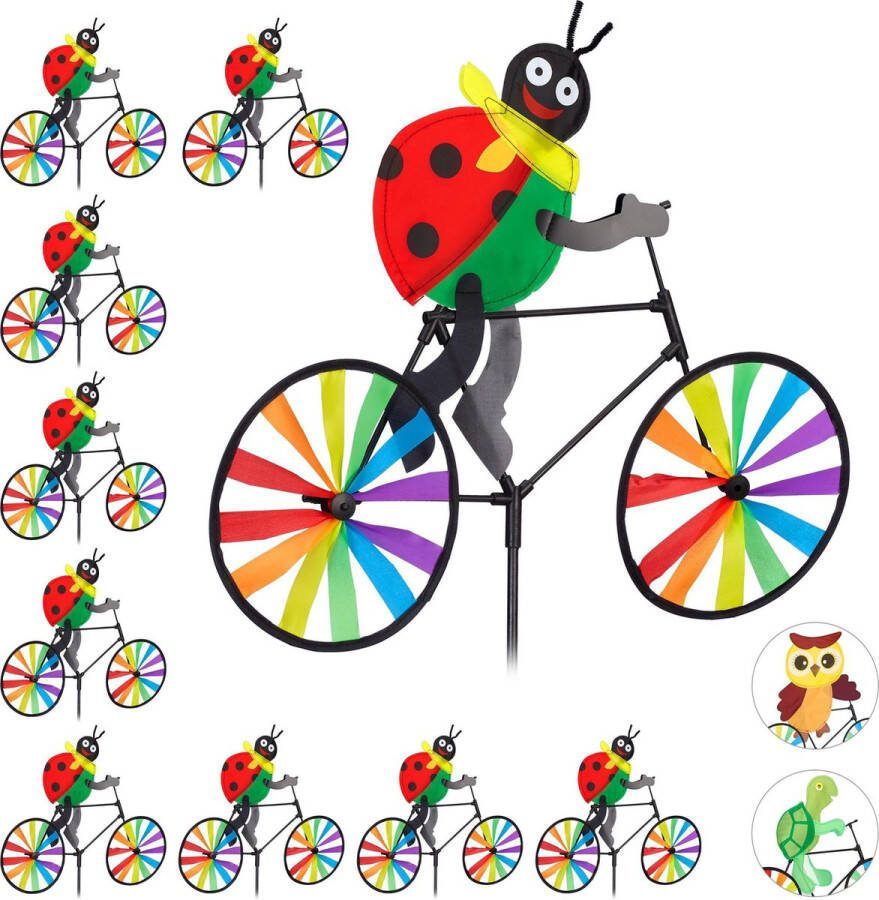 Relaxdays 10x windmolen dier fiets windspel tuinsteker tuin kinderen decoratie