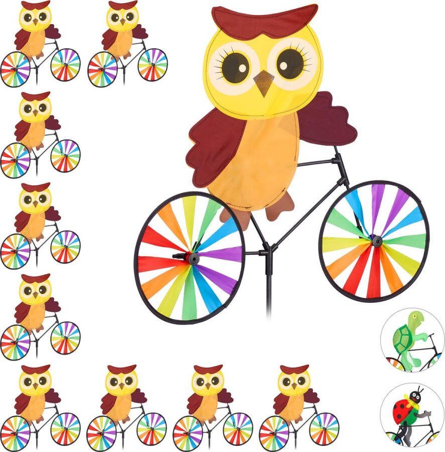 Relaxdays 10x windmolen dier fiets windspel tuinsteker tuin kinderen decoratie