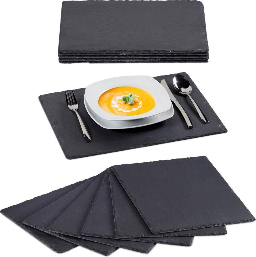 Relaxdays 12 x leisteen serveerplank 30 x 40 cm placemats Sushi serveerplaat